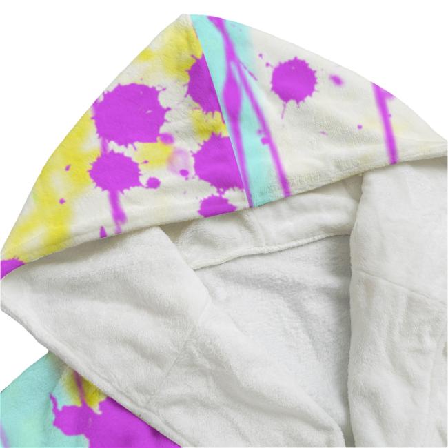 Preview: Bunter Bademantel Cindy aus Flanell – flauschig & farbenfroh, Größen S–2XL